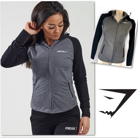 Gymshark Tops - Gym Shark Fit zip Hoodie Charcoal / Black XS Gymshark Tops - Gym Shark Fit zip Hoodie Charcoal / Black XS